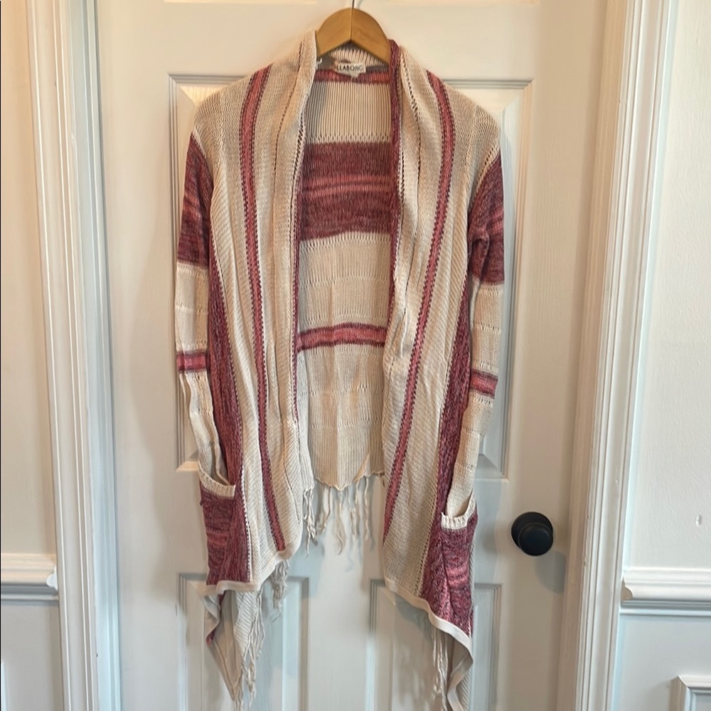 Billabong Cream and Pink Cardigan Sweater with Asymmetrical Hem